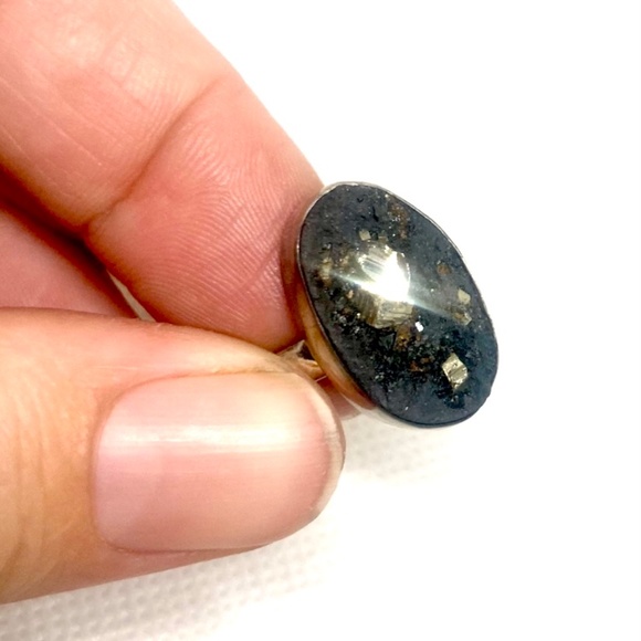 Pyrite In Slate, All Natural Mineral Specimen. Simple Matrix Ring. Size 8 - Picture 2 of 6